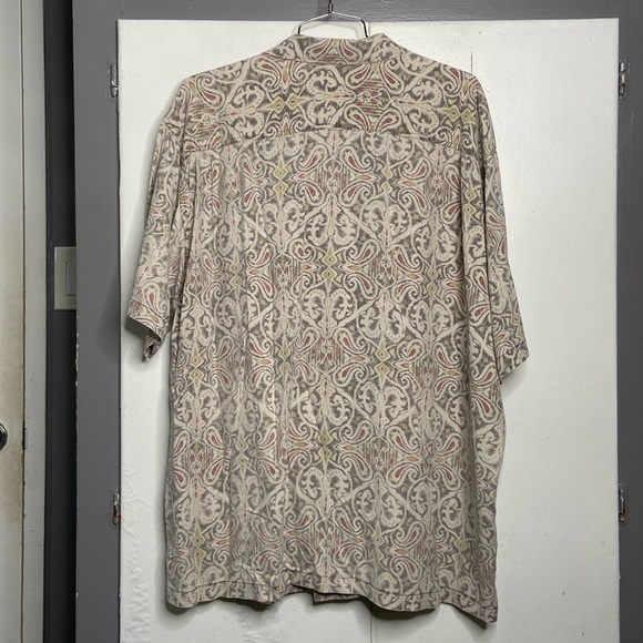 tommy bahama men 100% silk short sleeve button up shirt 2xl geometric gray - Picture 3 of 7